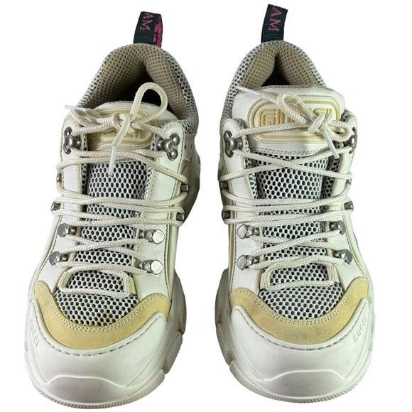 GUCCI White Leather & Mesh Flashtrek Women's Sneakers Made in Italy 38 - 8US
